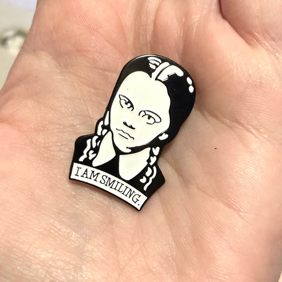 Wednesday Addams I Am Smiling Pin & Handmade I Hate Everything Earrings - Picture 5 of 6